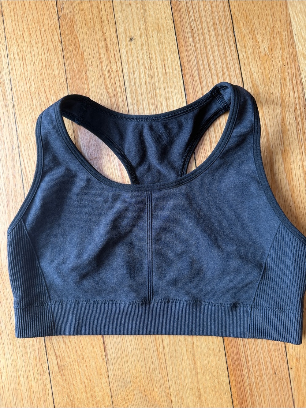 DSG Black Seamless Racerback Sports Bra with Ribbed Band